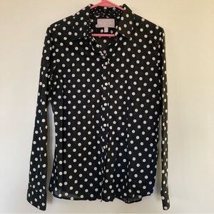 Banana Republic soft wash blouse, black with white polka dots, women’s size M